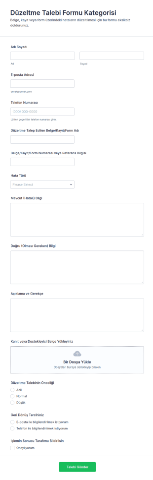Güncelleme Talep Form Şablonu