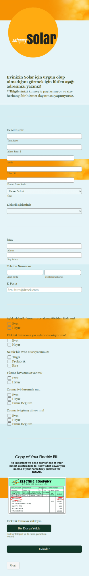 Güneş Sistemi Uygunluk Değerlendirme Talep Form Şablonu