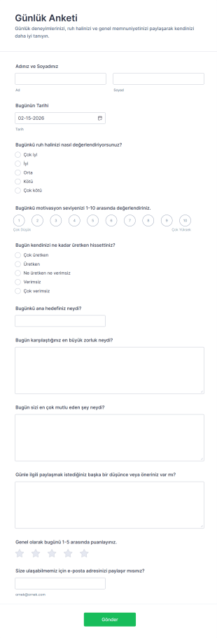 Günlük Anketi Form Şablonu