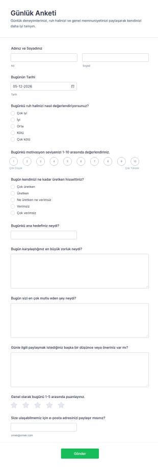Günlük Anketi Form Şablonu