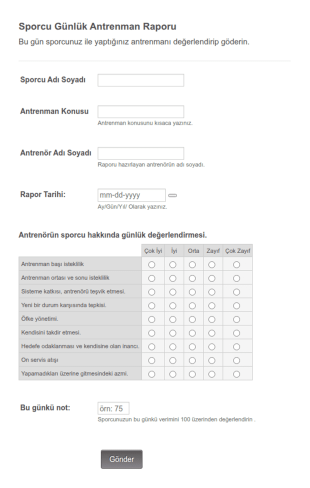 Günlük Antrenman Raporu Form Şablonu