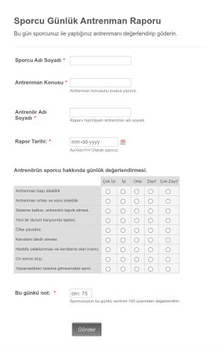 Günlük Antrenman Raporu Form Template