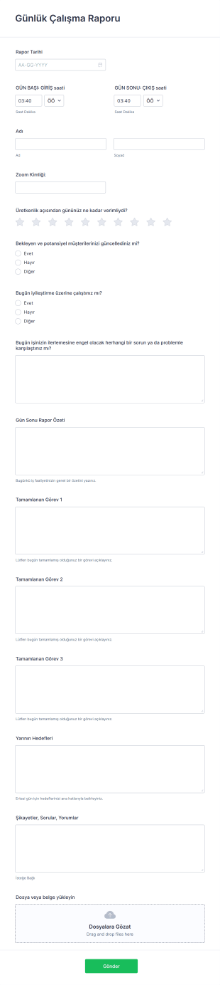 Günlük Çalışma Raporu Form Template