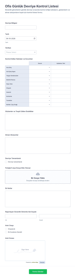 Günlük Devriye Kontrol Listesi Form Şablonu