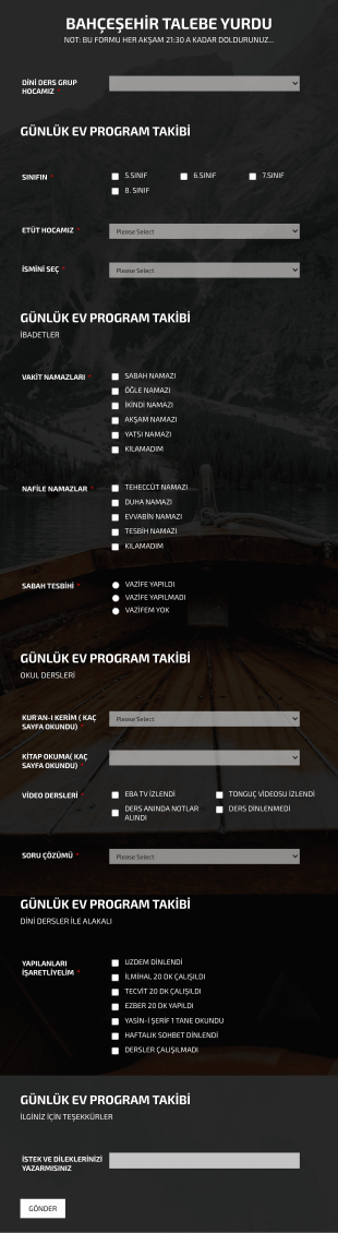 Günlük Eğitim Takip Form Şablonu