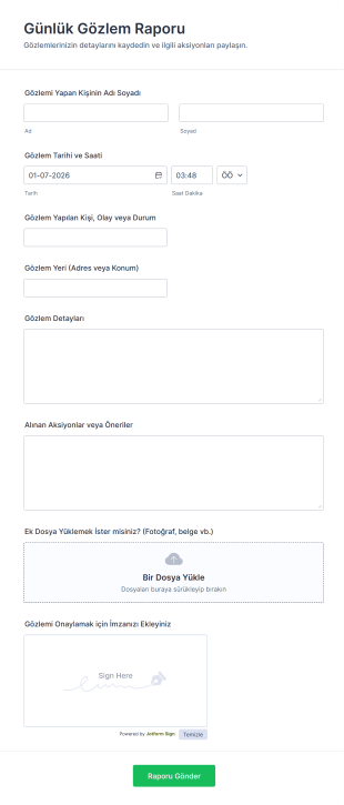 Günlük Gözlem Raporu Form Şablonu