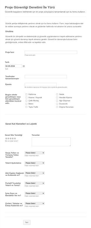 Günlük Güvenlik Kontrolü Form Template