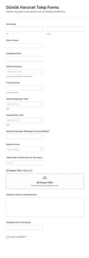 Günlük Harcırah Talep Form Şablonu