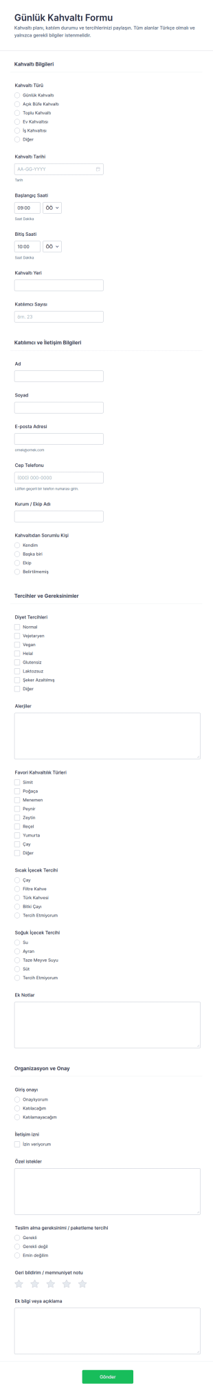 Günlük Kahvaltı Listesi Anketi 🎉 Form Şablonu