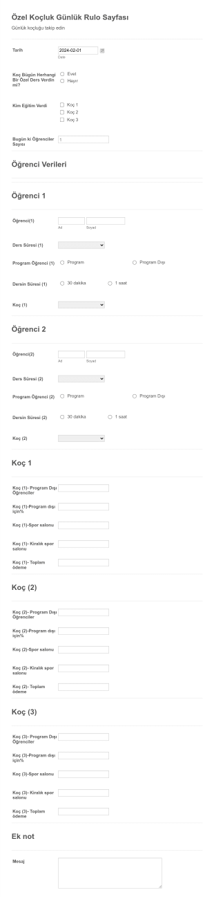 Günlük Koçluk Sayfası Form Template