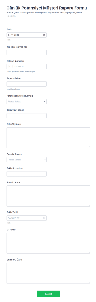 Günlük Lider Raporu Anketi 🎯📊 Form Şablonu