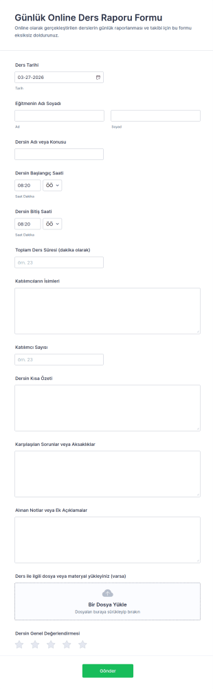Günlük Online Ders Raporu Form Şablonu