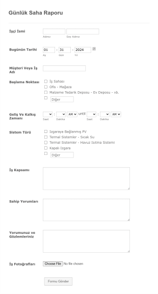 Gunluk Saha Raporu Form Template