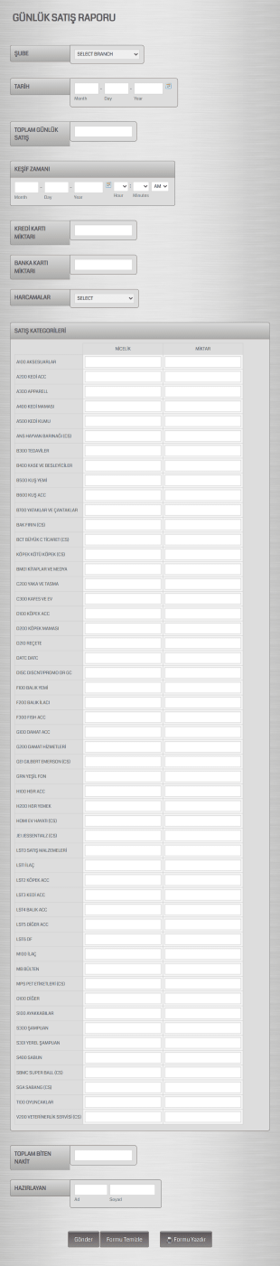 Günlük Satış Rapor Form Template