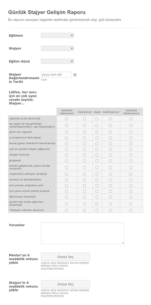 Gunluk Stajyer Gelisim Raporu Form Template