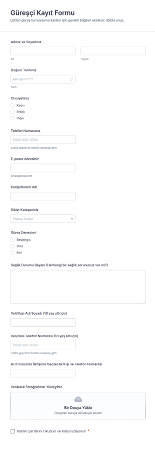 Güreş Kayıt Formu 🥇🤼♂️ Form Şablonu