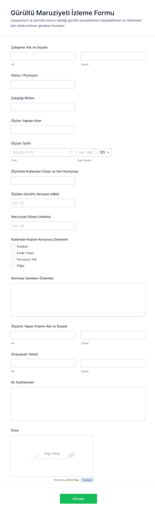 Gürültü Maruziyeti İzleme Form Şablonu
