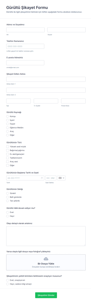 Gürültü Şikayet Form Şablonu
