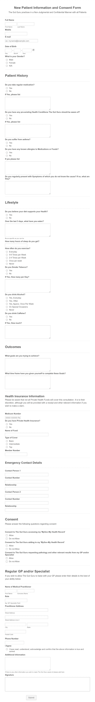 Gut Guru Medical Consent And Indemnity Form Template