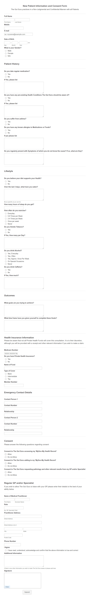 Gut Guru Medical Consent And Indemnity Form Template