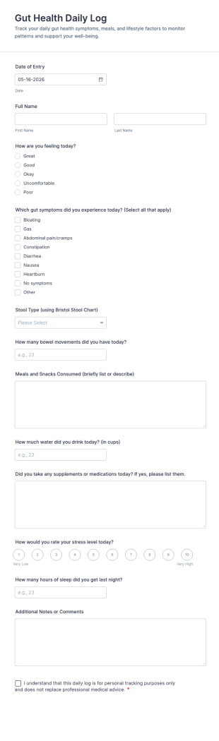 Gut Health Daily Log Form Template