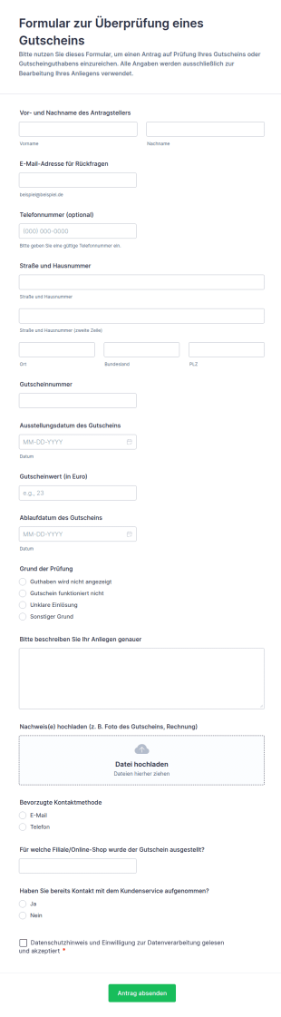Gutschein Auszahlungsanfrage