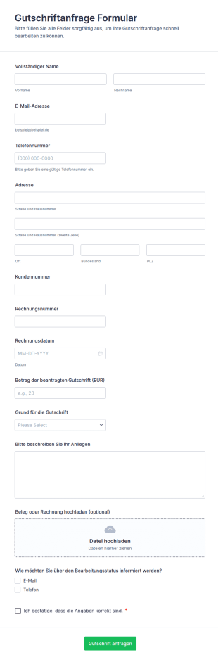 Gutschriftanfrage Formular