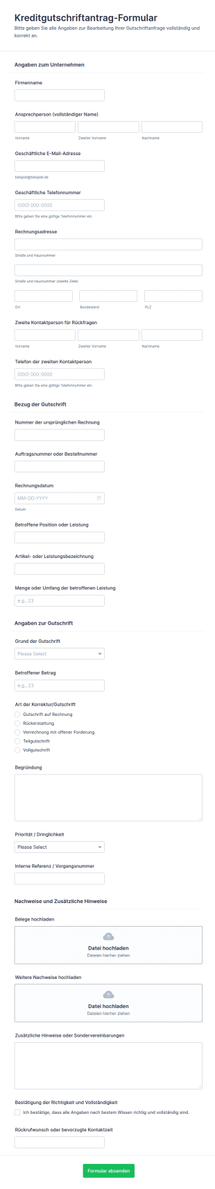 Gutschriftenanfrage Formular