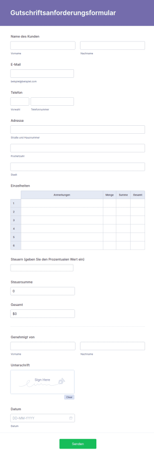Gutschriftsanforderungsformular