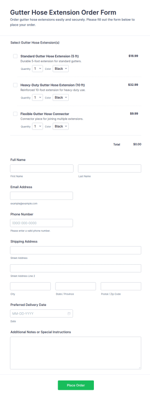 Gutter Hose Extension Order Form Template