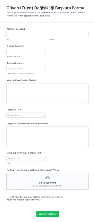 Güven Değişikliği Başvuru Form Template