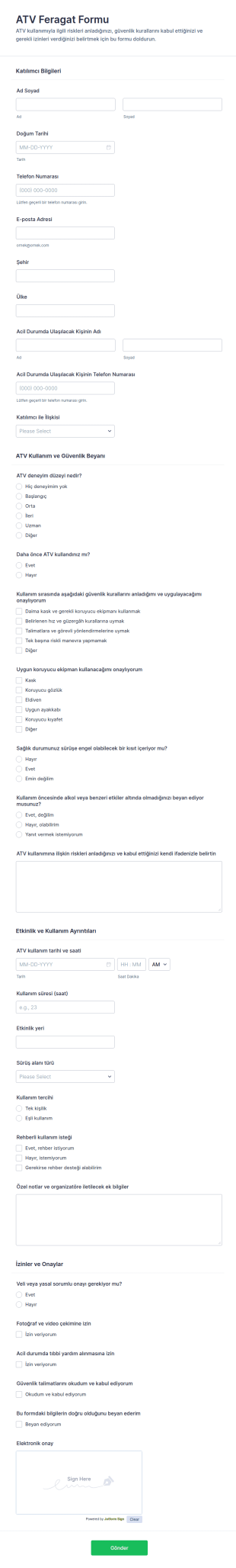 Güvence Feragatname Form Şablonu