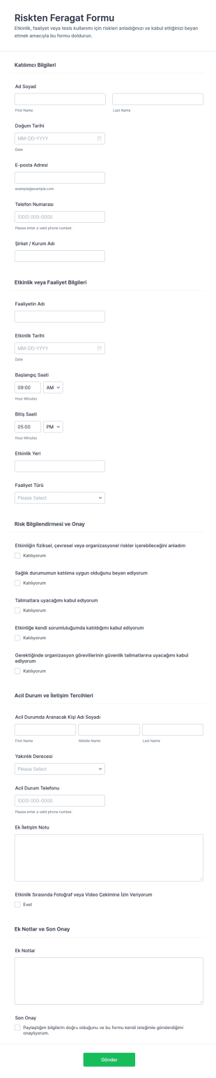 Güvence Ve Sorumluluk Reddi Form Şablonu