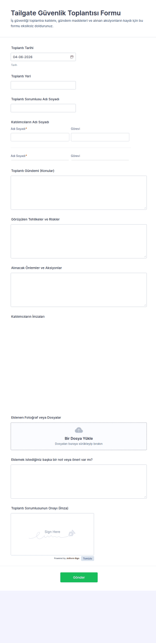 Güvenli Saha Toplantısı Formu 🦺📝 Form Şablonu