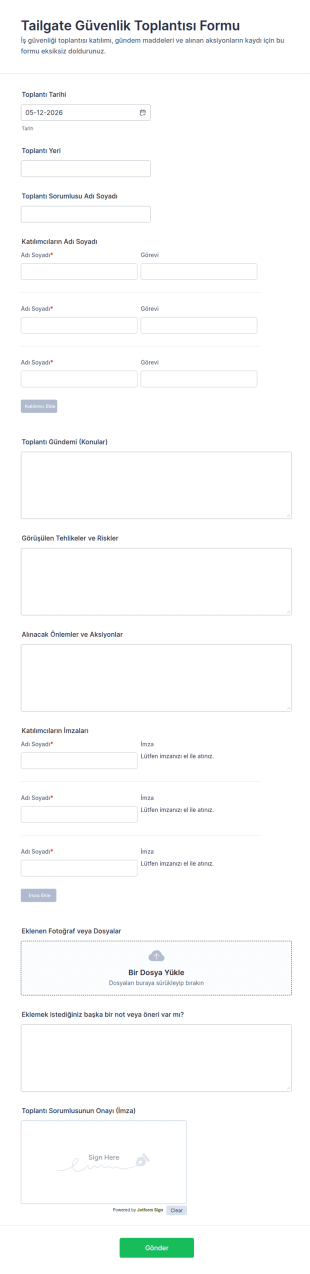 Güvenli Saha Toplantısı Formu 🦺📝 Form Şablonu