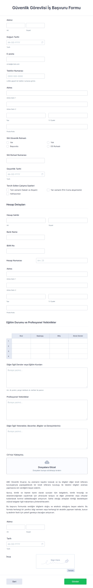 Güvenlik Görevlisi İş Başvuru Form Template