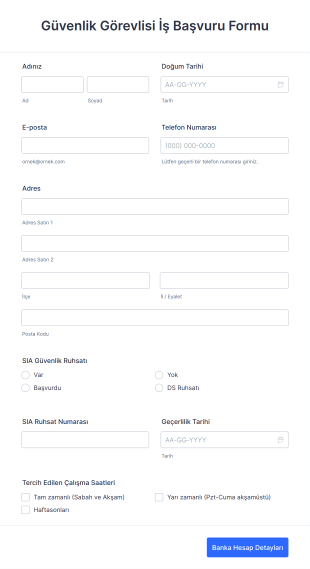 Güvenlik Görevlisi İş Başvuru Form Template