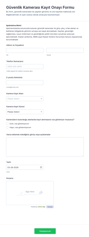Güvenlik Kamerası Kayıt Onayı Form Şablonu