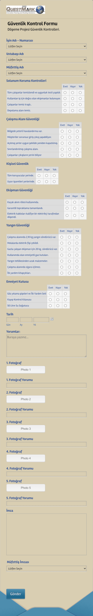 Güvenlik Kontrol Form Şablonu