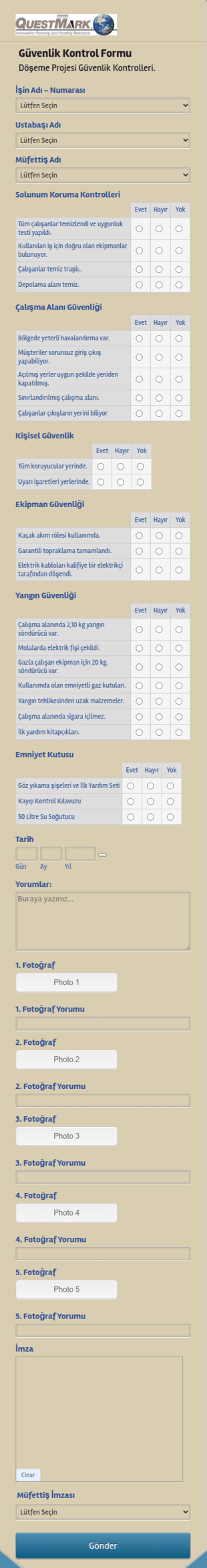 Güvenlik Kontrol Form Şablonu