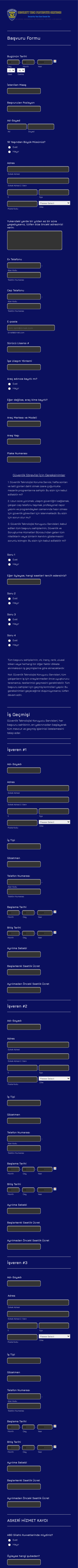 Güvenlik Personeli İş Başvuru Form Şablonu