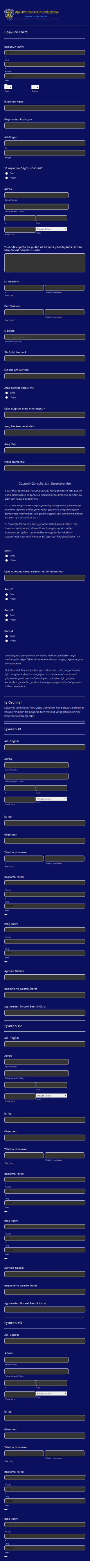 Güvenlik Personeli İş Başvuru Form Şablonu