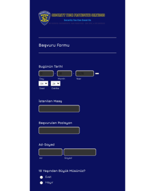 Güvenlik Personeli İş Başvuru Form Şablonu