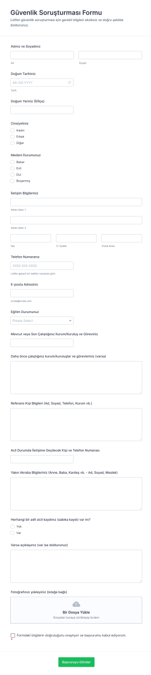 Güvenlik Soruşturması Form Şablonu