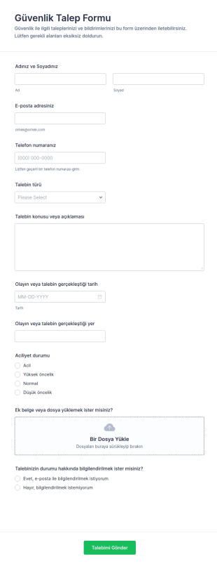Güvenlik Talep Form Şablonu