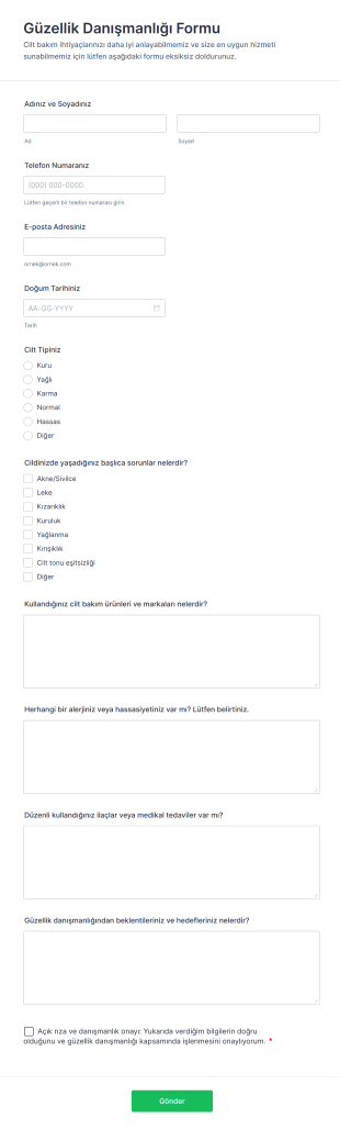 Güzellik Danışmanlığı Form Şablonu