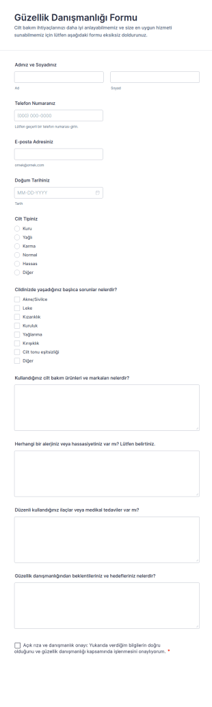 Güzellik Danışmanlığı Form Şablonu