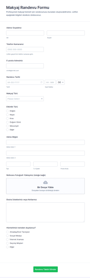 Güzellik Randevu Form Şablonu