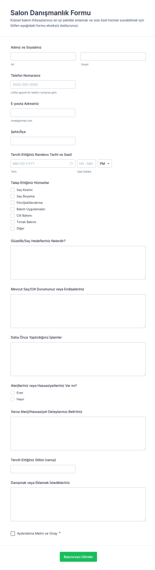 Salon Danışmanlık Form Şablonu