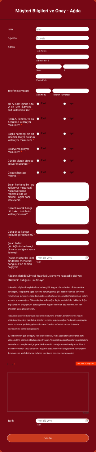 Güzellik Salonu Müşteri Kayıt Form Template
